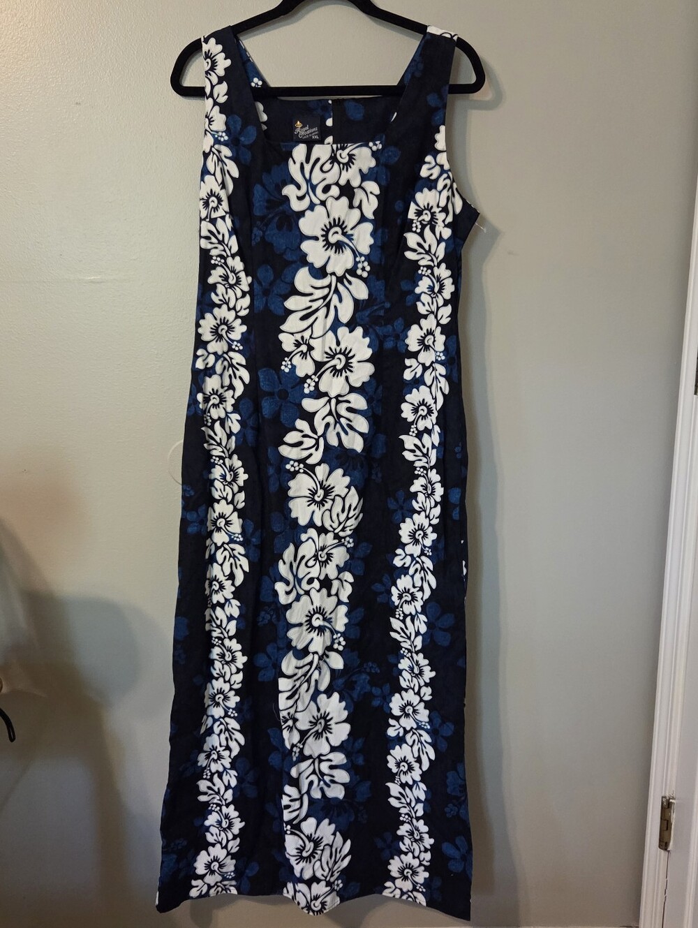 Vintage Royal Creations Hawaii Dress XXL Blue Aloha Tropical Maxi Made in Hawaii